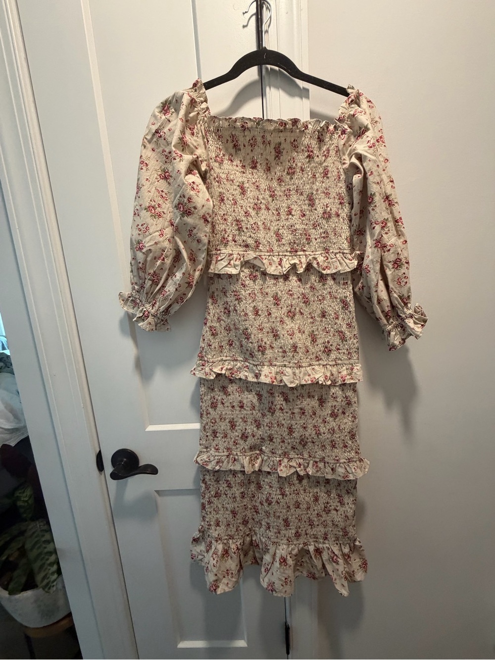 Worth Collective Floral Smocked Midi Dress with Ruffle Tiers